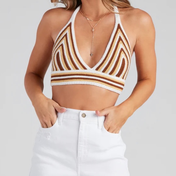 Windsor Striped Knit Halter Top Hippie Boho Size M - Picture 7 of 7